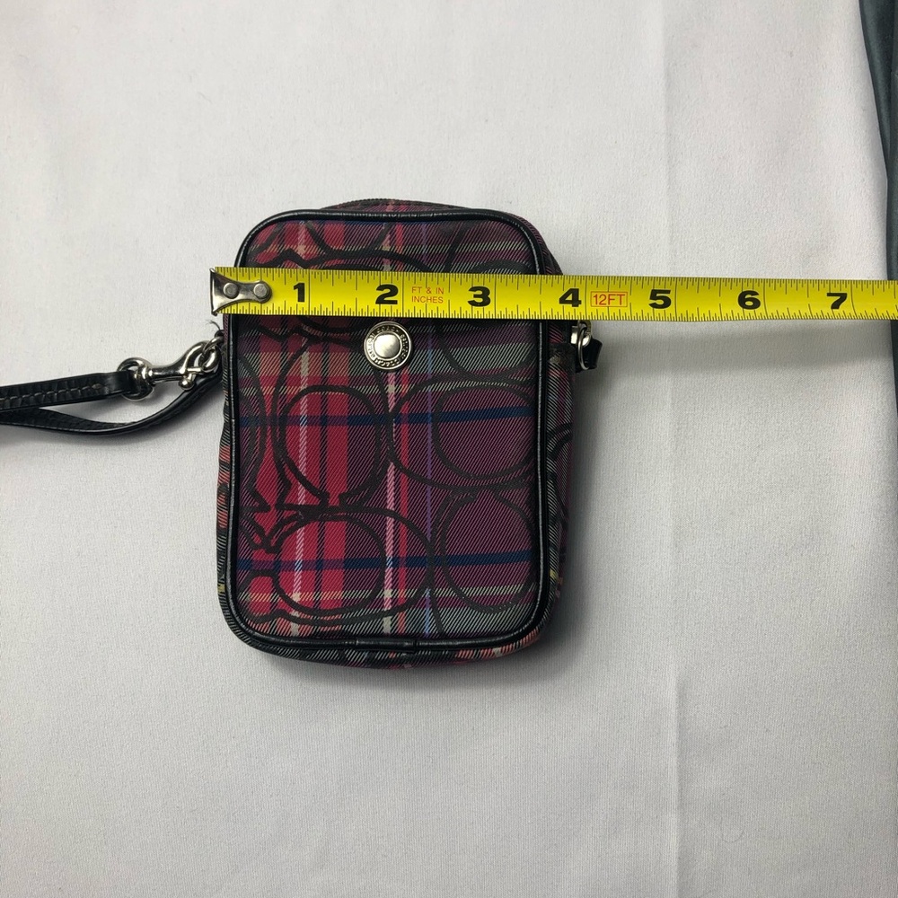Coach signature tartan plaid Leather trim wristlet - Picture 5 of 6
